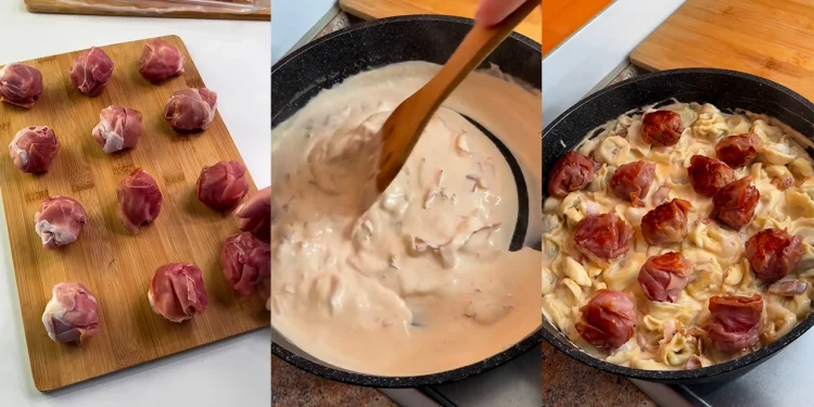 Paste în sos alb cu chifteluțe și bacon