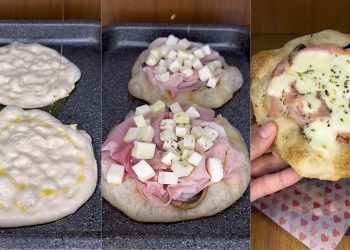 Pizzette pufoase cu ciuperci și șuncă